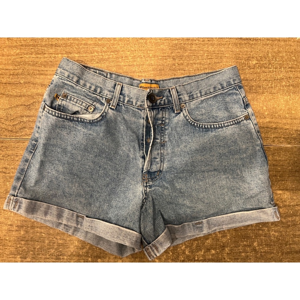 Junior's Blue Denim Asphalt Button Fly Light Wash Jean Shorts SZ 9 3" Inseam Y2K